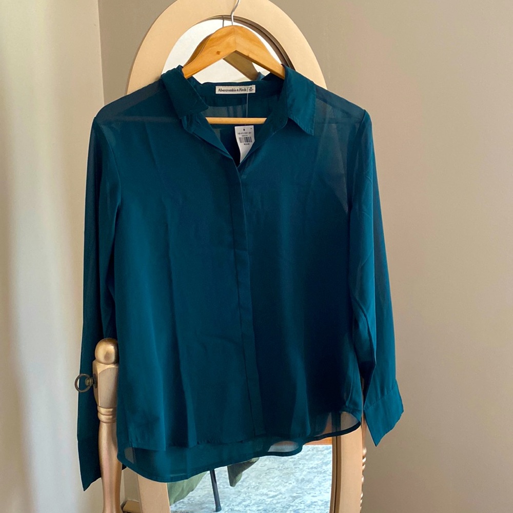 Dark Green Sheer Collared Cover Up